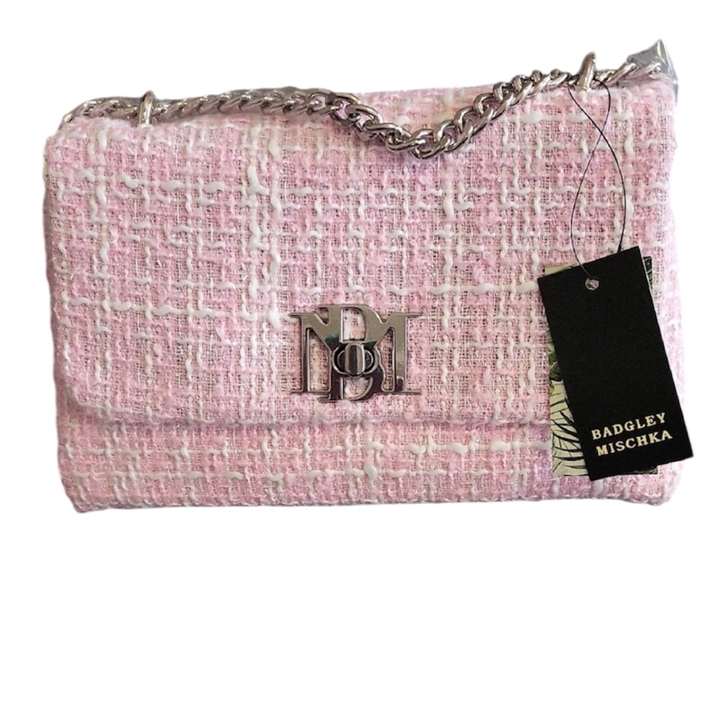 Badgley Mischka Pink Tweed Chain Bag with tags